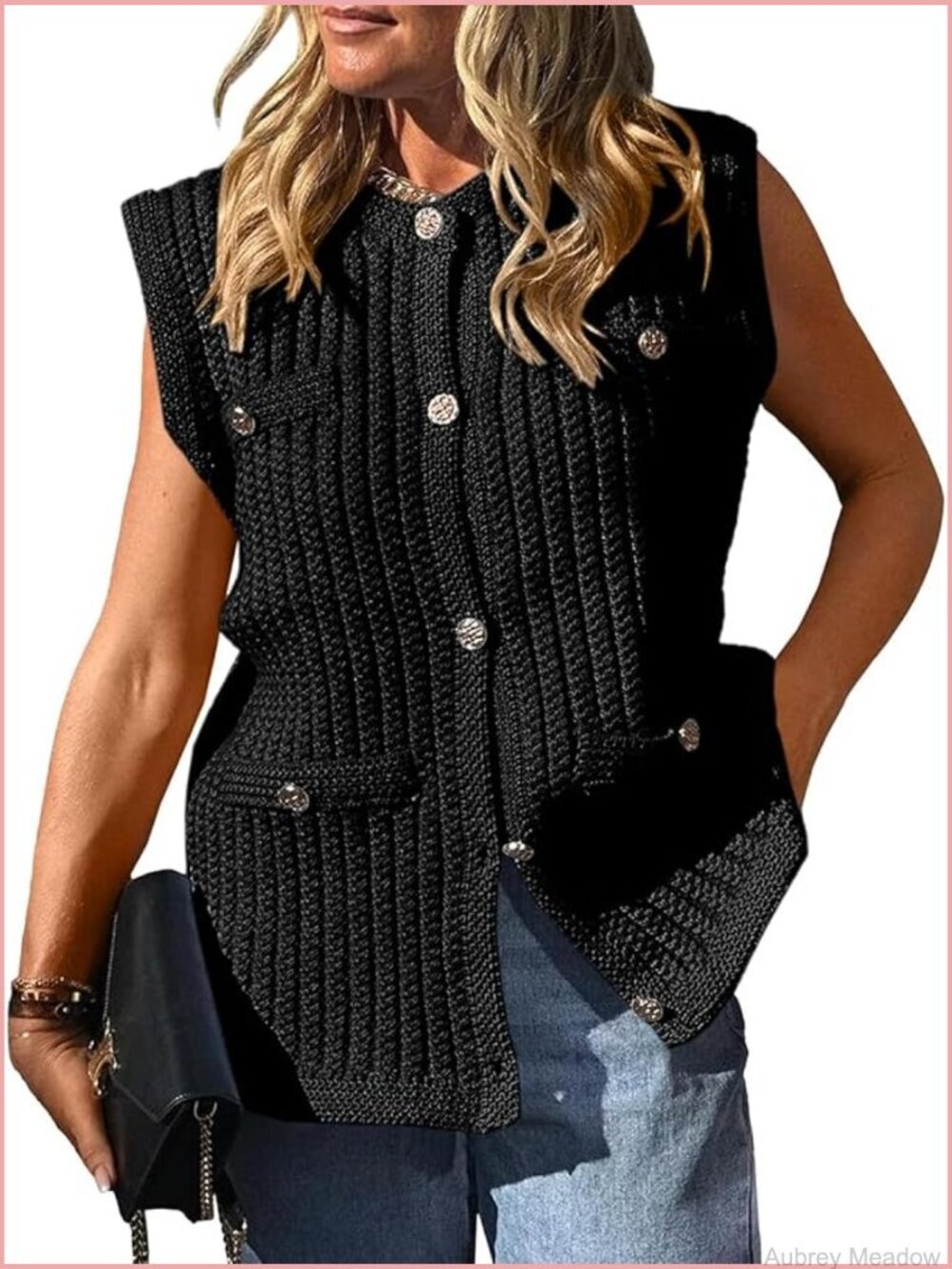 Chunky Knit Sleeveless Cardigan Vest Button Down Top